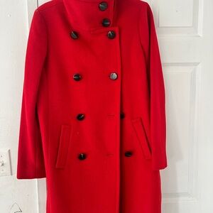 Ann Taylor Red Pea Coat Double-Breasted Style
